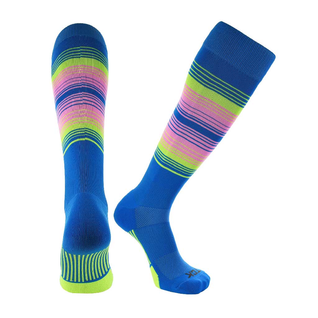 TCK Performance Baseball Socks - Dugout HYPE (DBO43) - Electric Blue Neon/Yellow/Bright Pink