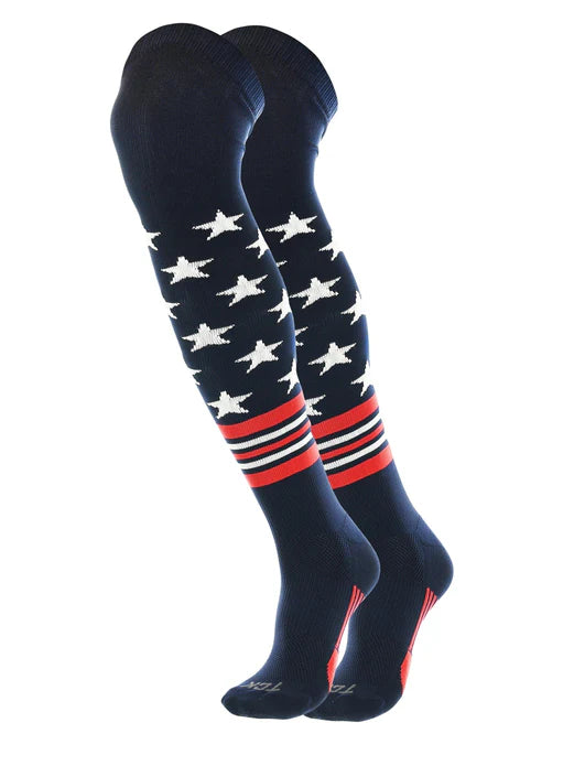USA Freedom Over the Knee Long Socks (OTK-DBOK035) | Size Small Color Navy Blue / Scarlet Red / White