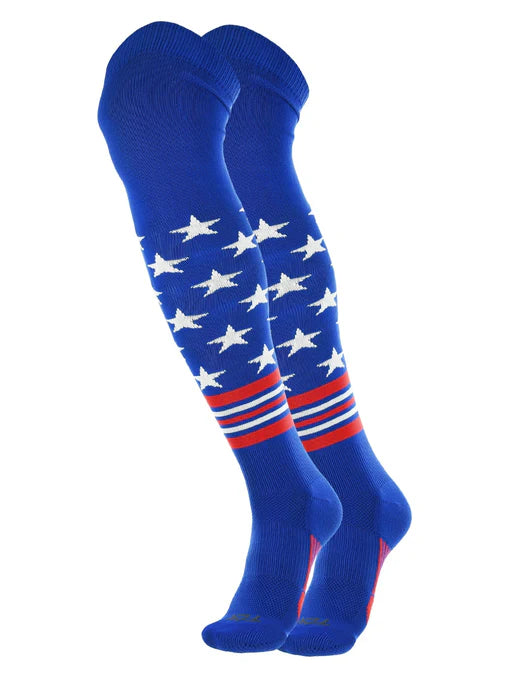 USA Freedom Over the Knee Long Socks (OTK-DBOK035) | Size Small Color Royal Blue / Scarlet Red / White