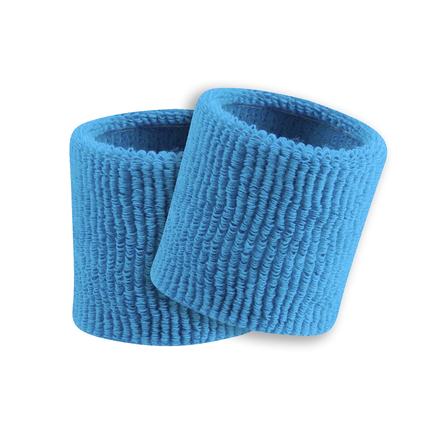 Two columbia blue sweatbands on a white background
