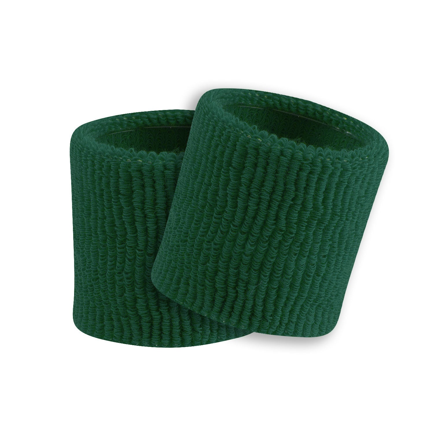 Two dark green wristbands on a white background