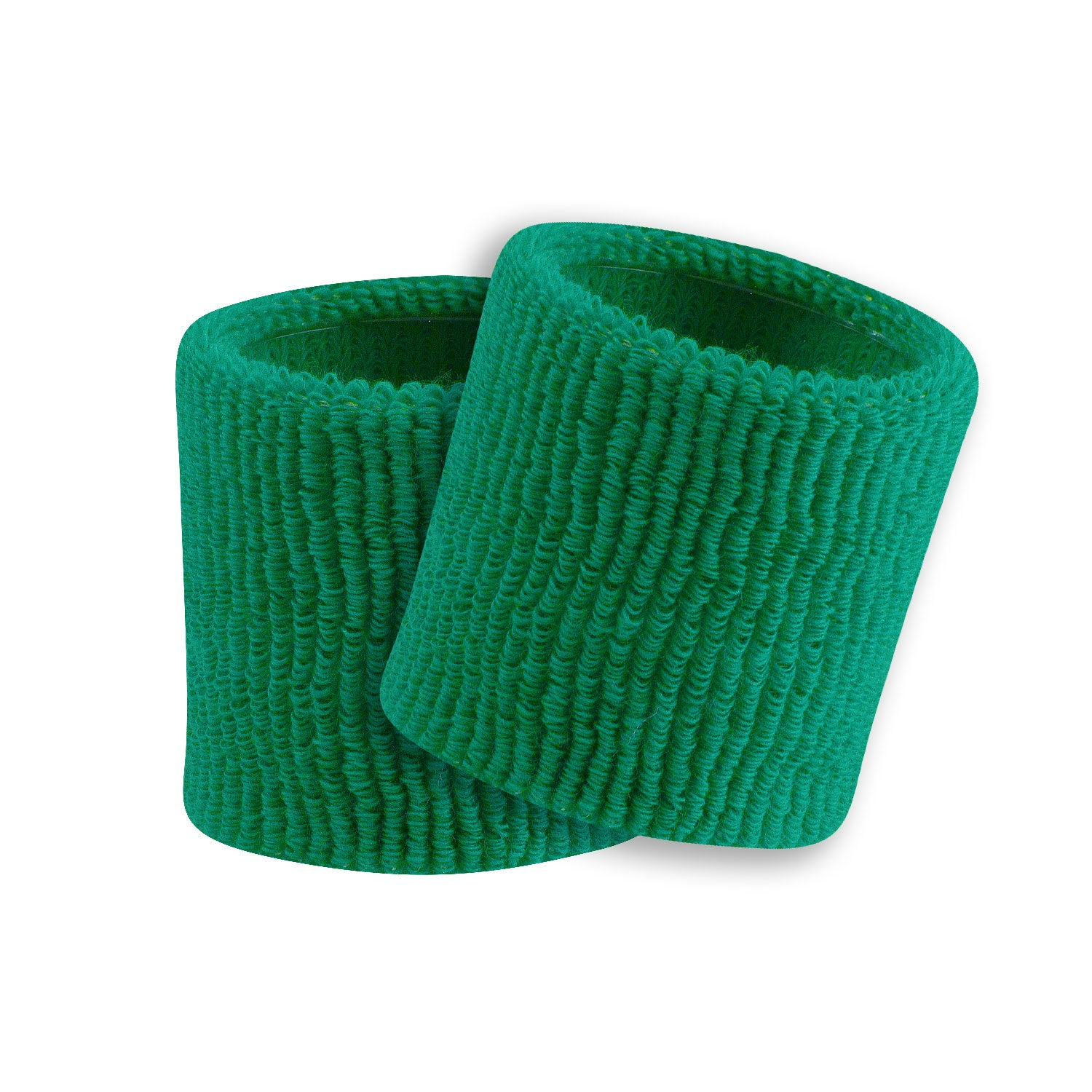 Two kelly green wristbands on a white background