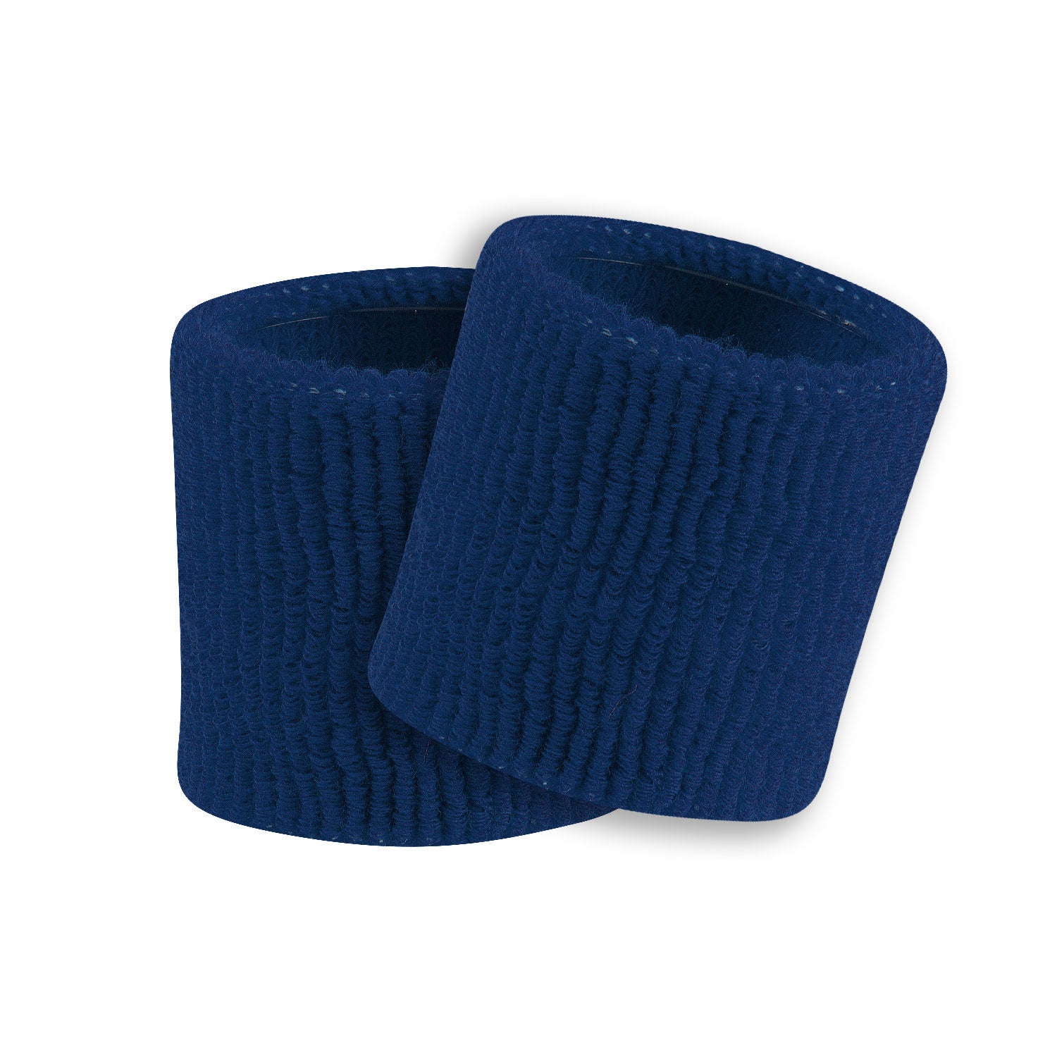 Two navy blue wristbands on a white background