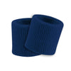 Two navy blue wristbands on a white background