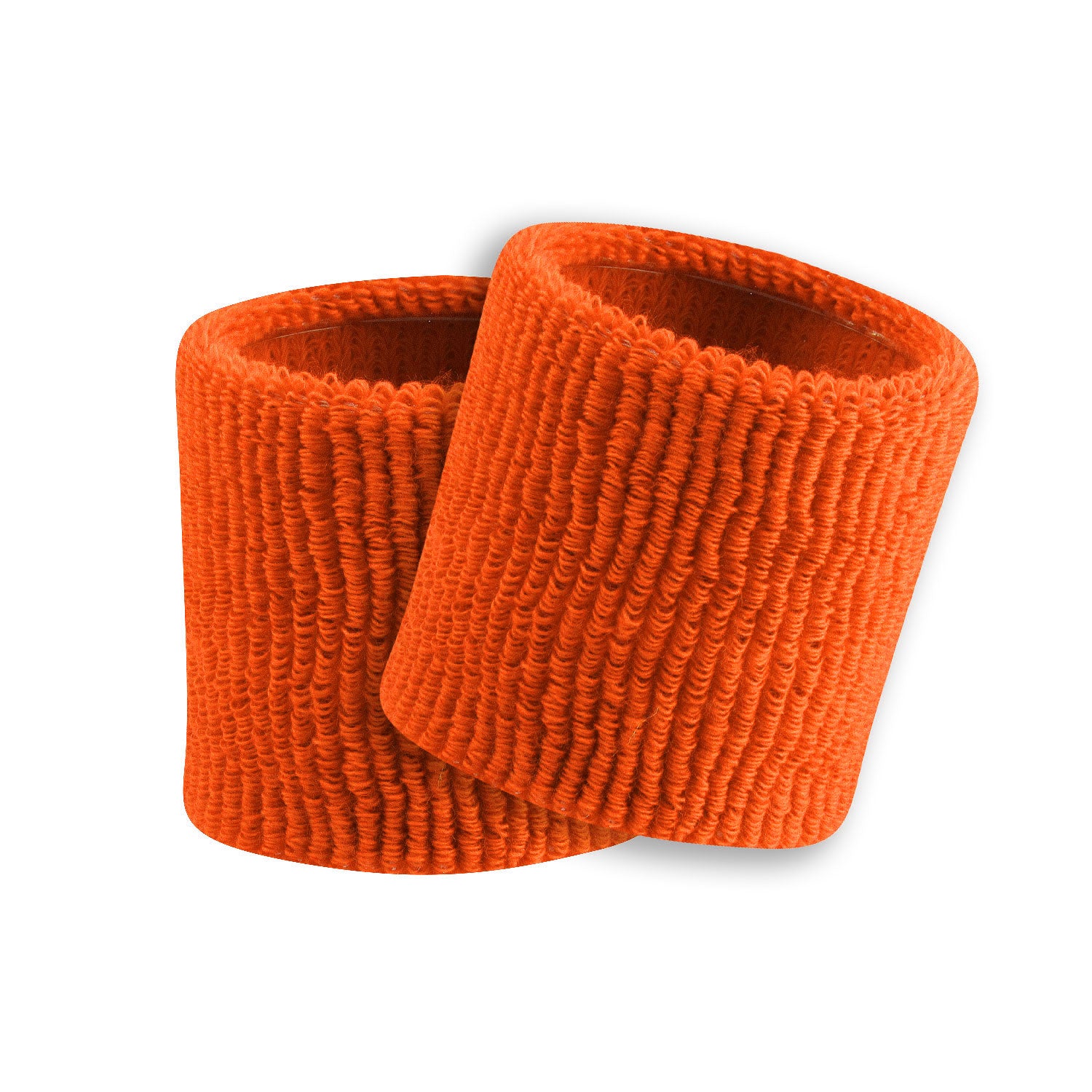 Two orange wristbands on a white background