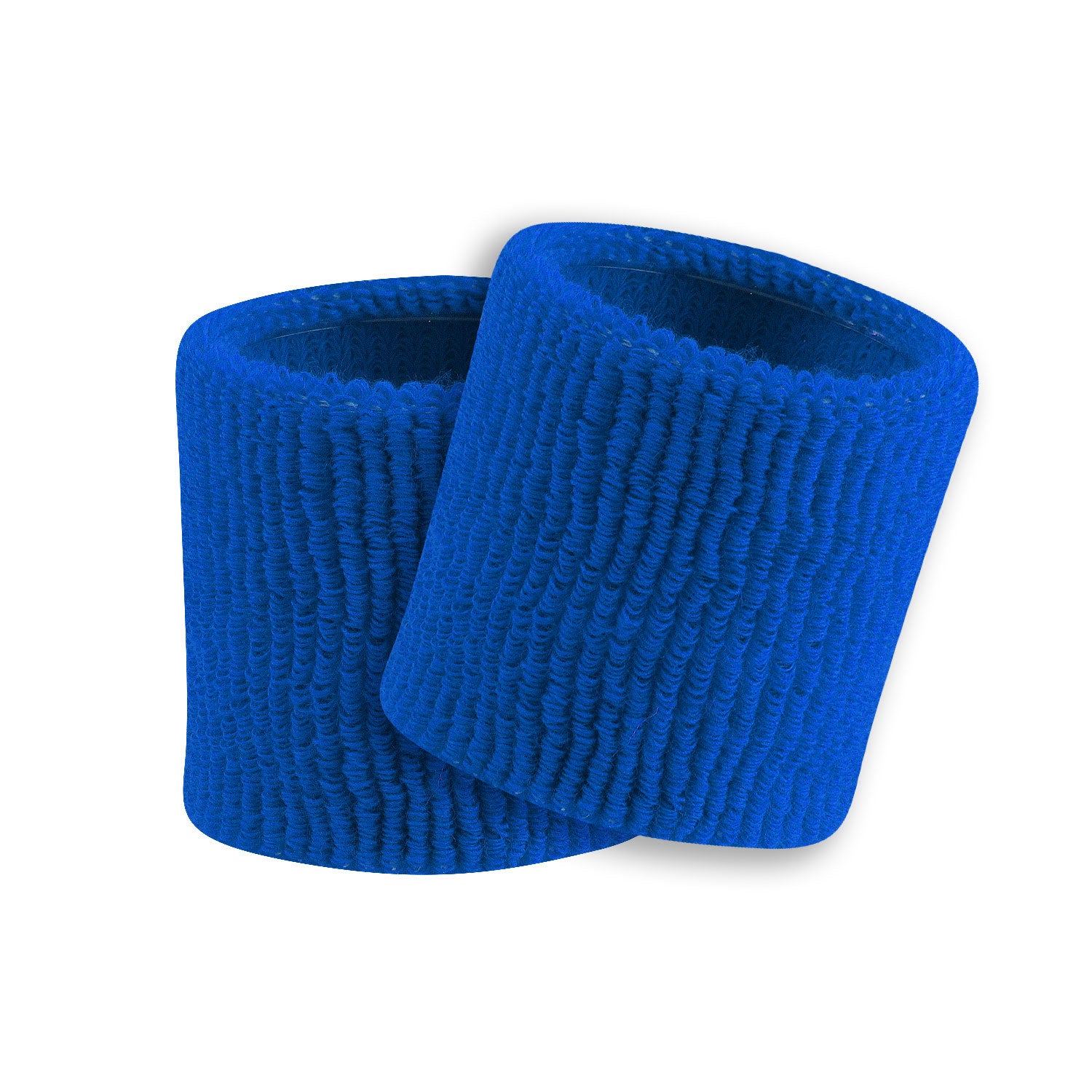 Two royal blue wristbands on a white background