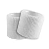 Two white textured wristbands on a white background
