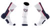 Three socks with USA-themed designs on a white background