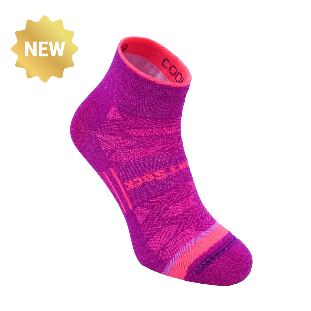 Purple sock with pink accents on a white background, featuring a 'New' label.
