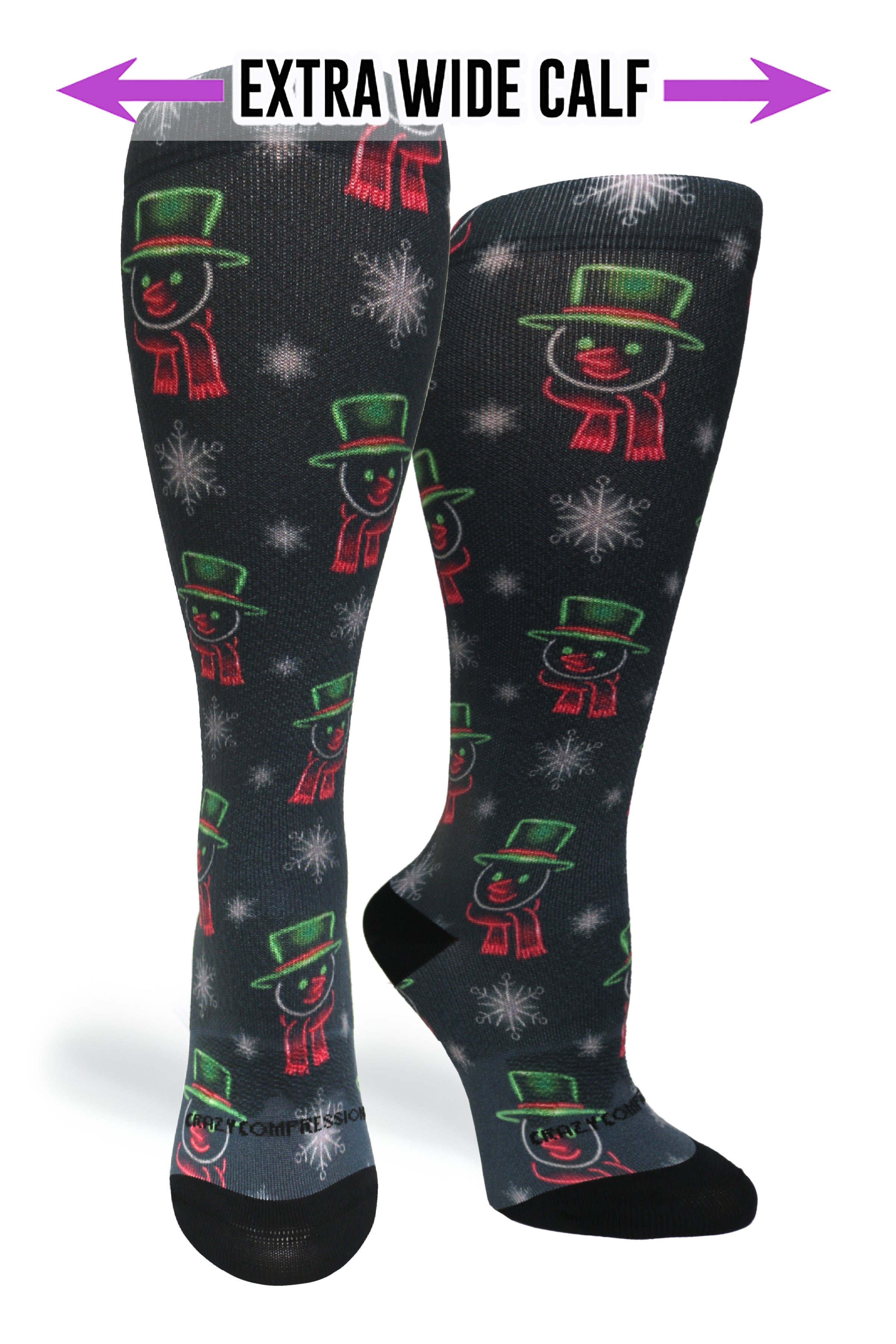 Crazy Compression Socks - Glow Frosty for the Holidays (Standard & Extra Wide)
