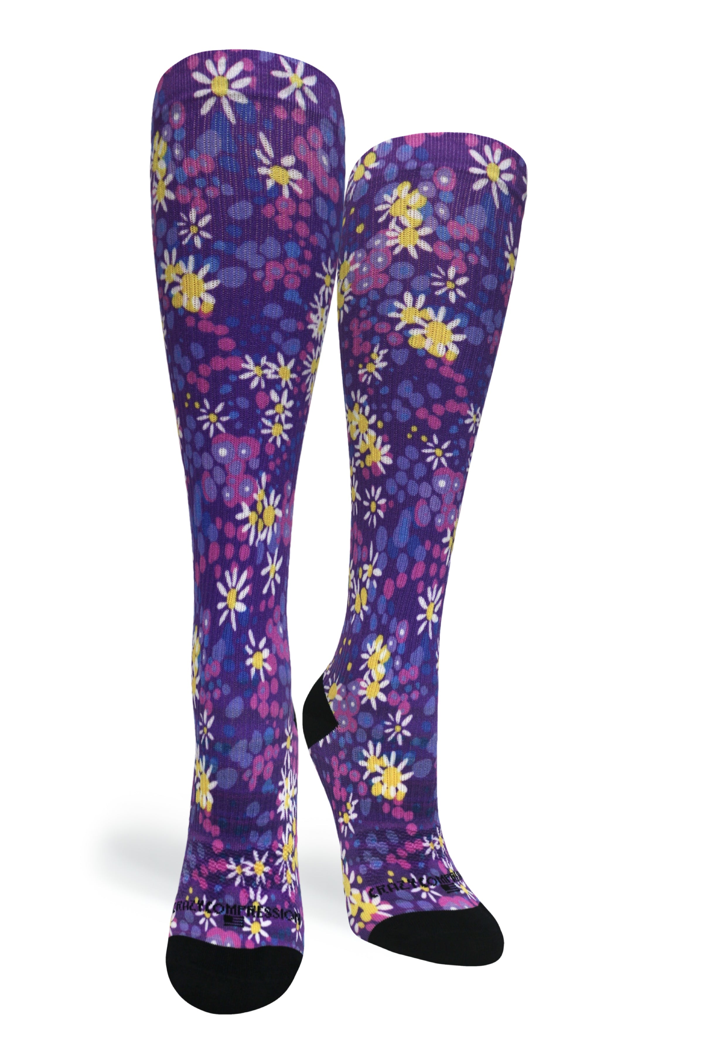 Crazy Compression Purple Petals Socks - (Standard & Extra Wide)