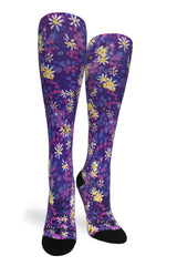 Crazy Compression Purple Petals Socks - (Standard & Extra Wide)