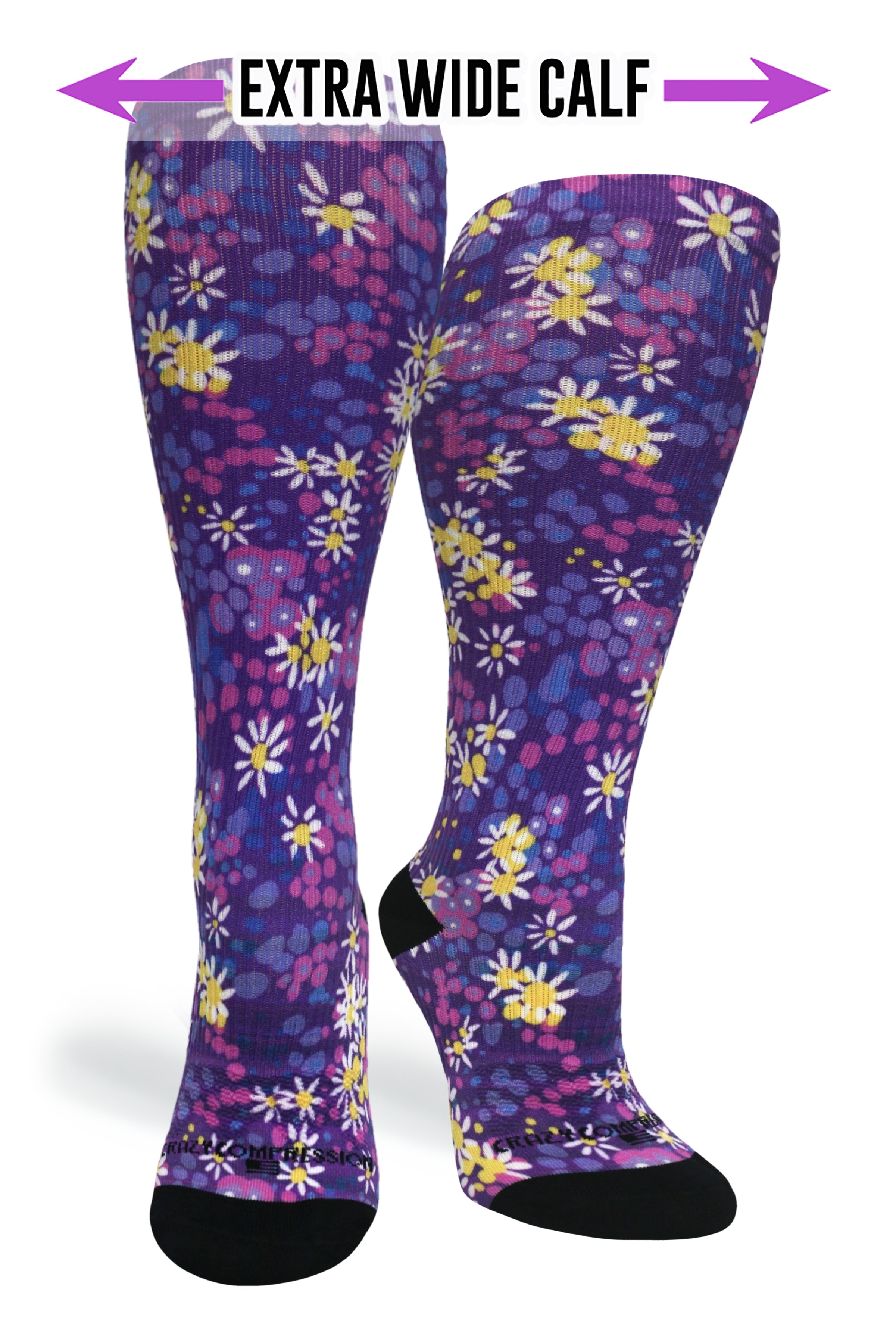 Crazy Compression Purple Petals Socks - (Standard & Extra Wide)