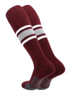 Elite Performance Baseball Socks Dugout Pattern E - maroon knee high sock with one thick grey stripe and 2 thin white stripes