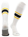 Elite Performance Baseball Socks Dugout Pattern E - white sock with one black stripe and 2 thin gold stripes