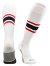 Elite Performance Baseball Socks Dugout Pattern E - white sock with one thick navy stripe and 2 thin scarlet red stripes